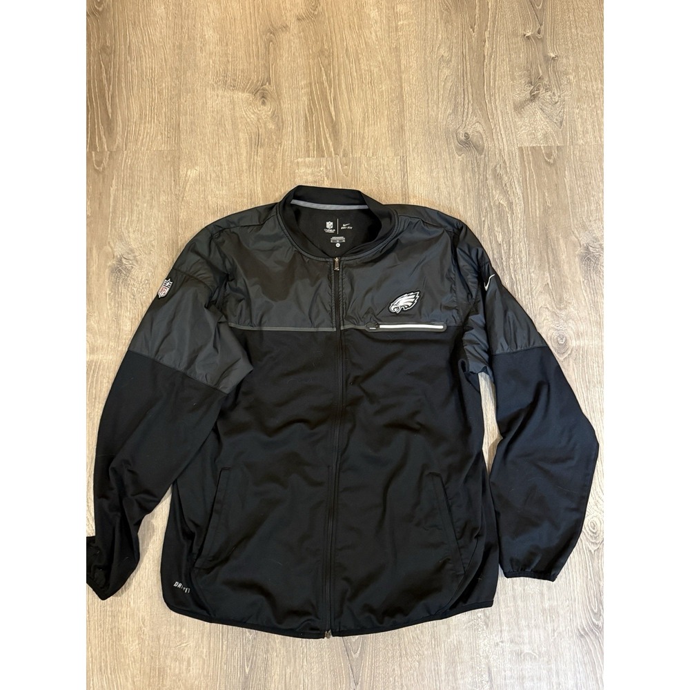 Nike On Field NFL Philadelphia Eagles Jacket Men's XL Black Full Zip REPAIRED